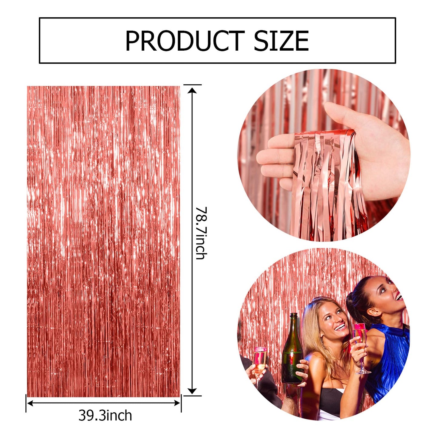 20 Pack Rose Gold Fringe Curtain Backdrop Birthday Bachelorette Party Decorations Metallic Tinsel Streamers Foil Backdrop Christmas Graduation Wedding New Year Party Decorations