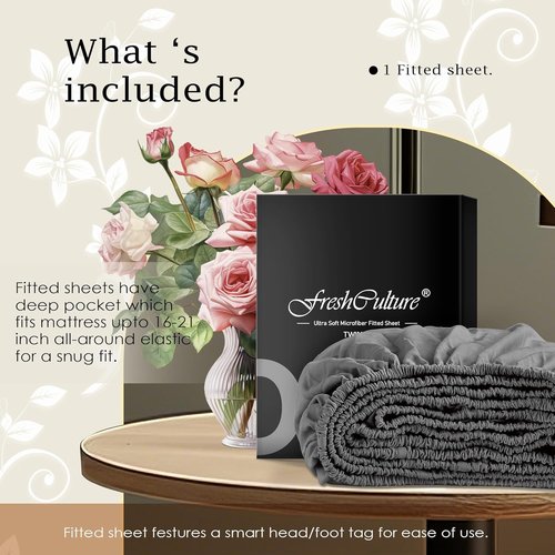FreshCulture Queen Fitted Sheet - Premium Hotel-Quality Ultra Soft Microfiber - Elegant Dark Grey