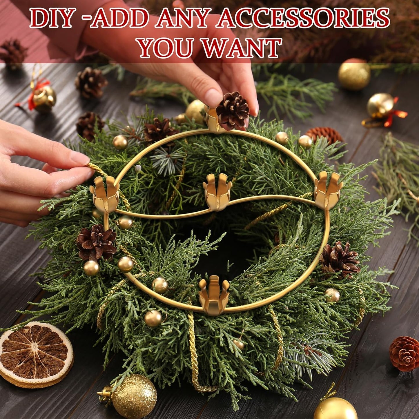 Sliner Christmas Advent Wreath Ring - 4 Pcs Gold Candle Holder for Festive Home Decor