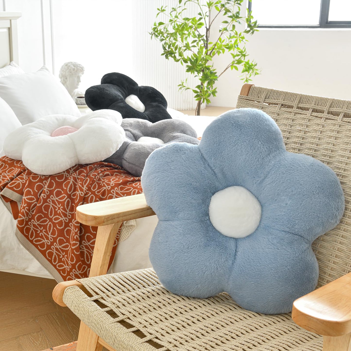 ZCNYCLAM Flower Pillows, Soft Decorative Throw Pillows for Couch Chair Bed, Flower Floor Throw Pillows for Adults Bedroom Living Room (Grey Blue, 19.6 Inches)