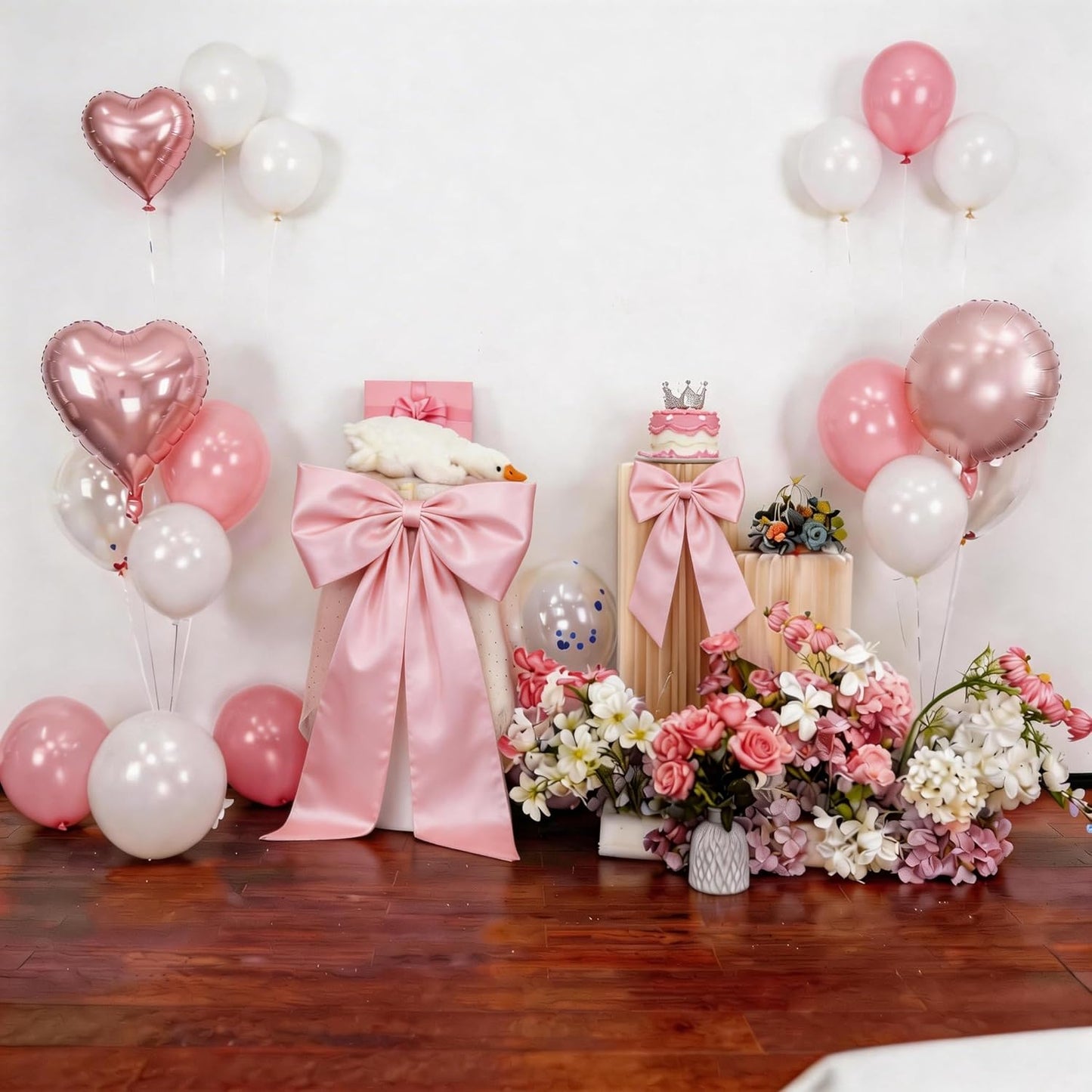 Skiennix Pink Bow Decor - 2 Pack Large & Small Coquette Wall Backdrop for Valentine's Day & Weddings
