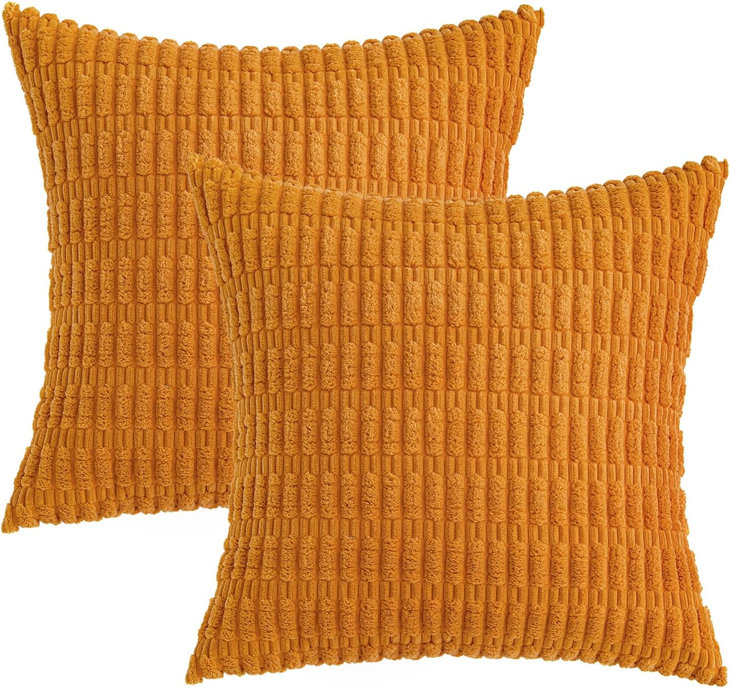MIULEE Burnt Orange Corduroy Pillow Covers - Soft Boho Striped Design | 18x18 Inch for Modern Farmhouse Decor