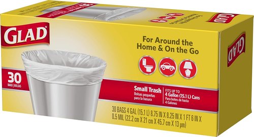 Glad Trash Bags | Small 4 Gallon White Garbage Bags - 30 Count for Easy Cleanup