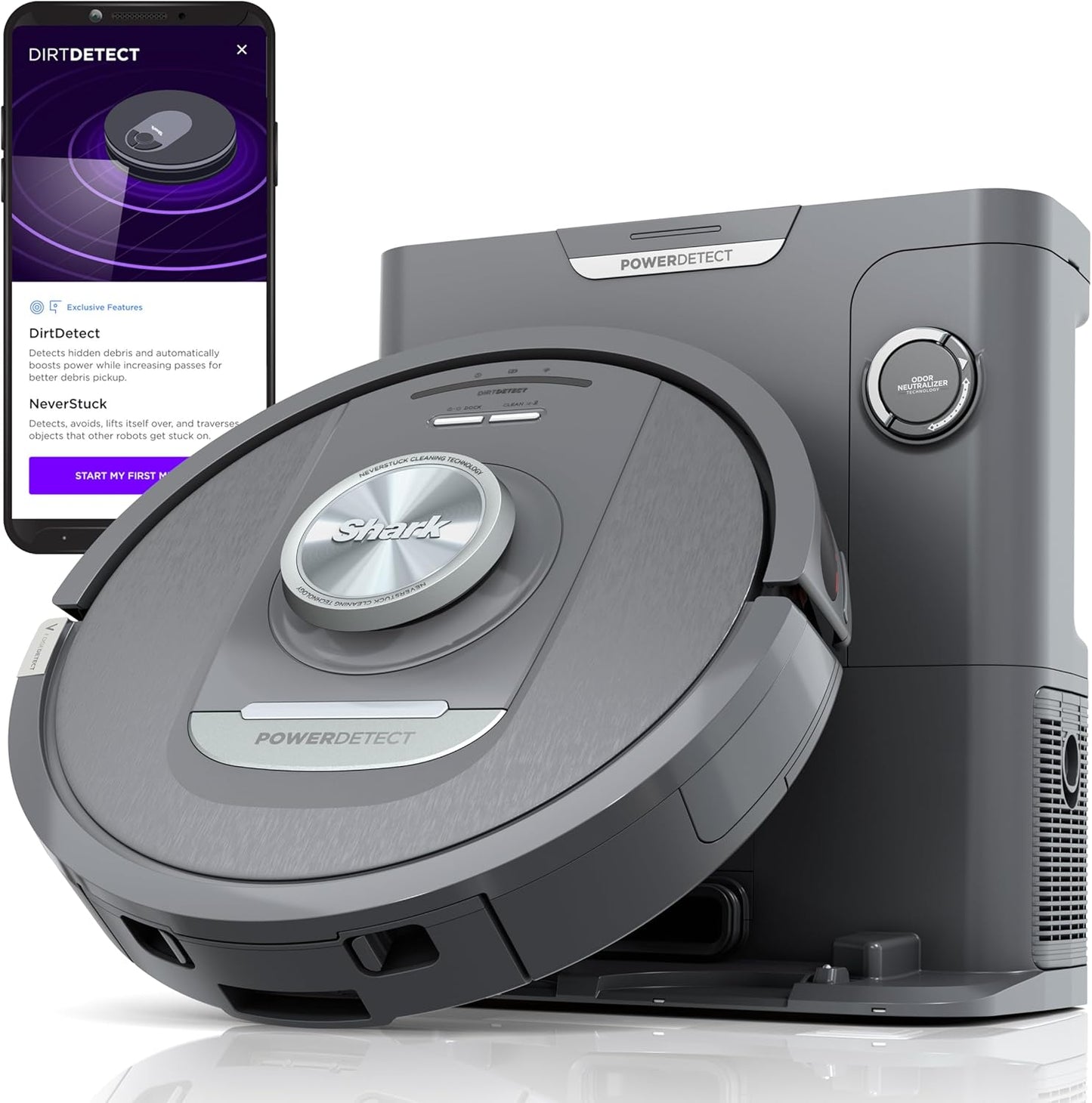 Shark PowerDetect Self-Empty Robot Vacuum - NeverStuck Technology for Deep Cleaning Carpets & Hard Floors | XL 60-Day Capacity, Black