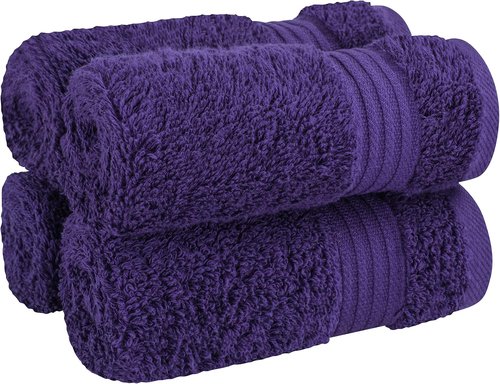 Cotton Paradise 100% Cotton Turkish Washcloth Set - Soft & Absorbent 4-Piece Towels in Purple