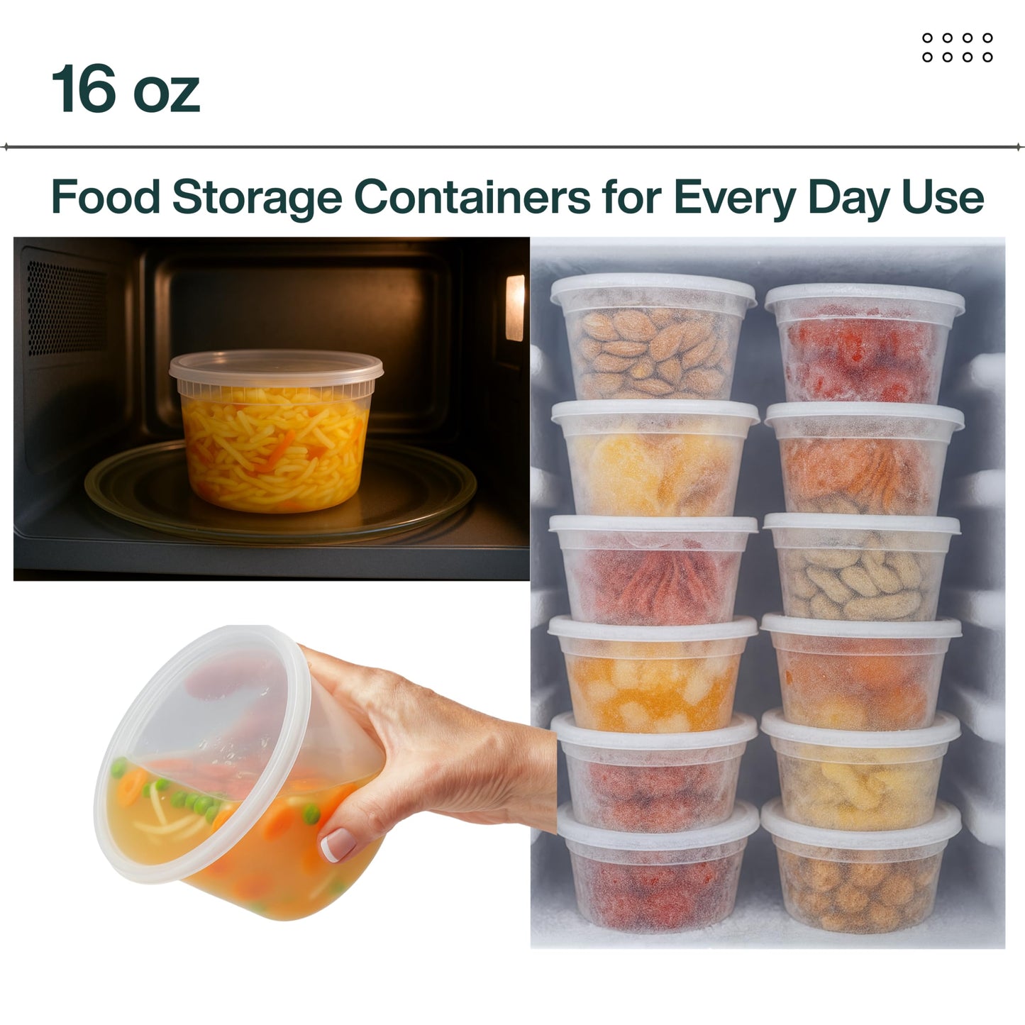ProTakeOut 16oz [36 set] Heavy Duty Plastic Deli Container | BPA-Free Food Storage with Airtight Leak‑Proof Lids | Microwave, Freezer & Dishwasher Safe – Stackable, Bulk Reusable Soup & Meal Prep Tub