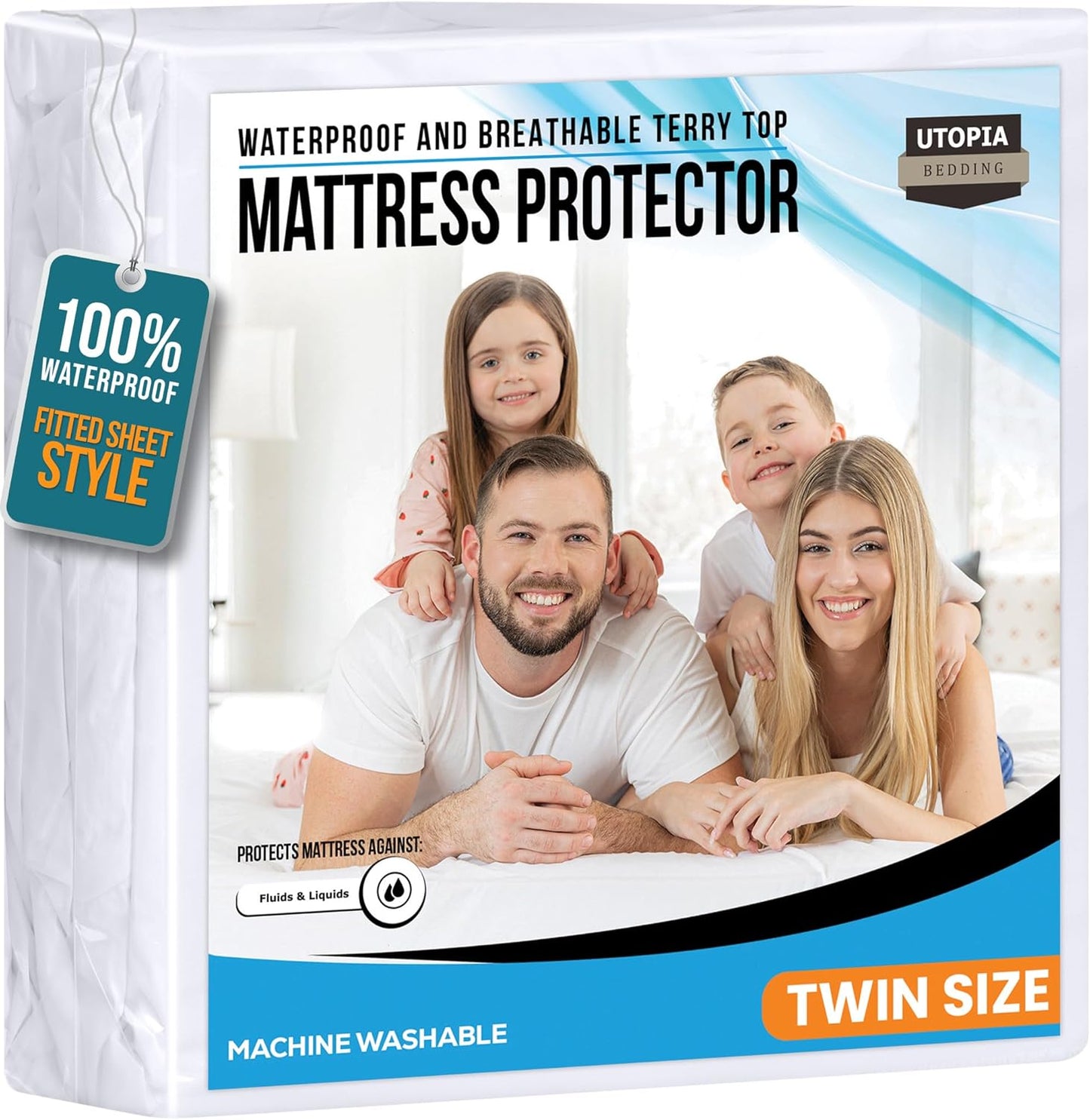 Utopia Bedding Twin Size Mattress Protector - Waterproof Terry Cover, Soft & Breathable, 15" Deep Pockets | White