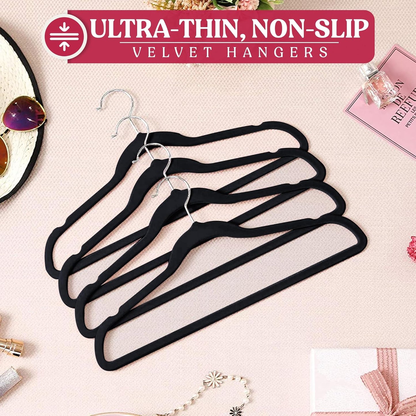 LDC Black Velvet Hangers | 30 Pack Premium Non-Slip Clothes Hangers - Heavy Duty Space-Saving Design