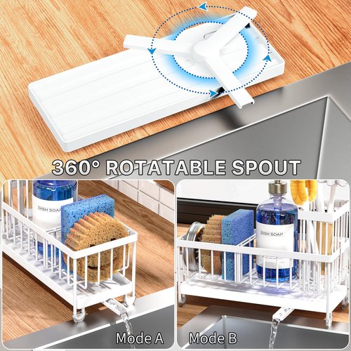 Cisily Sponge Holder for Kitchen Sink, Sink Caddy Organizer with High Brush Holder, Kitchen Countertop Organizers and Storage Essentials, Rustproof 304 Stainless Steel (White, 9.25″)