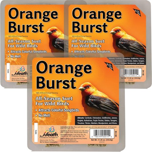Heath Outdoor Products Suet Cakes Sample Pack - 3 Orange Burst Cakes for Woodpeckers & Cardinals