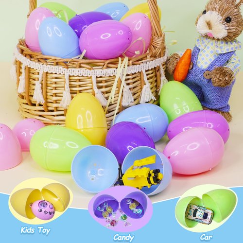 AMENON 100 Pcs 3.1 Inch Large Pastel Plastic Easter Eggs Fillable Colorful Easter Eggs Empty , Easter Basket Stuffers Fillers, Essential Easter Hunt , Party Favors Classroom Prize Supplies for Kids