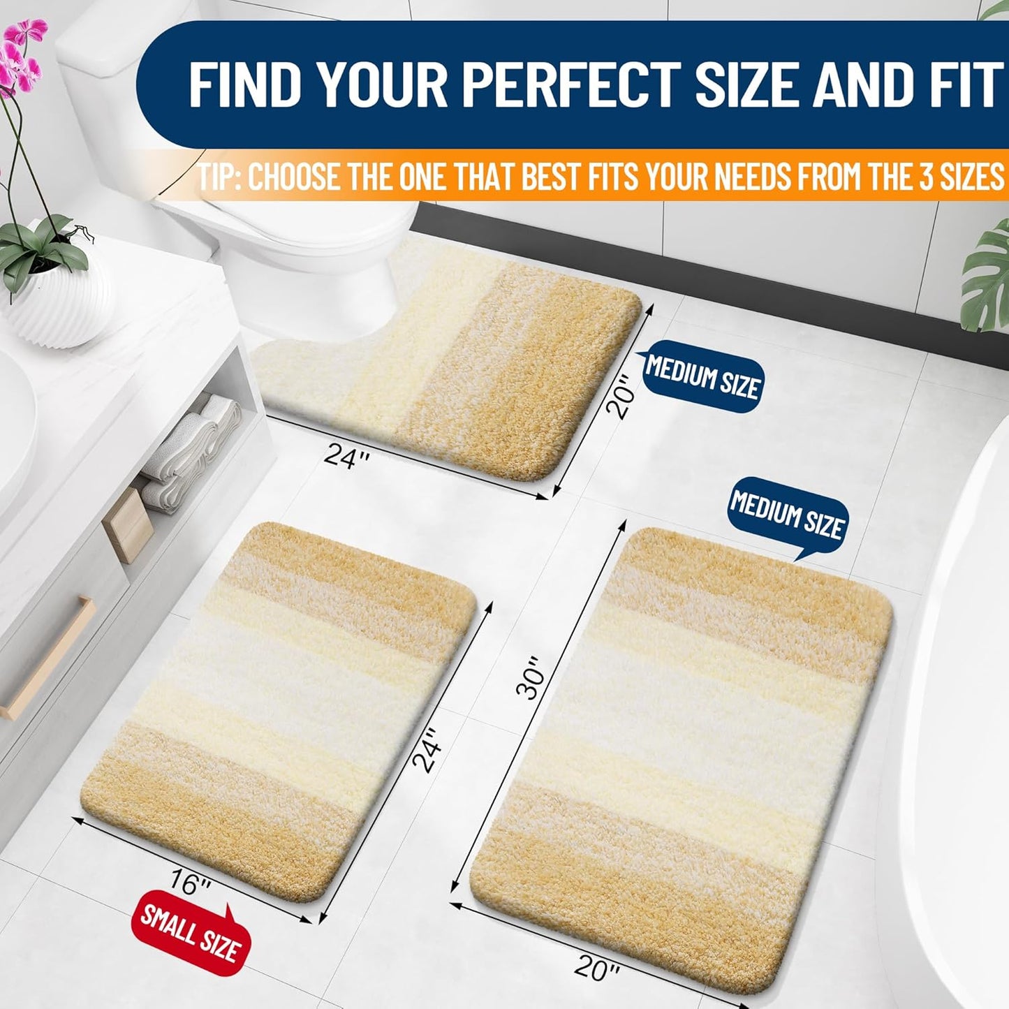 OLANLY Bathroom Runner Rug - Extra Soft Microfiber Mat | Quick Dry & Washable 59x24, Light Yellow