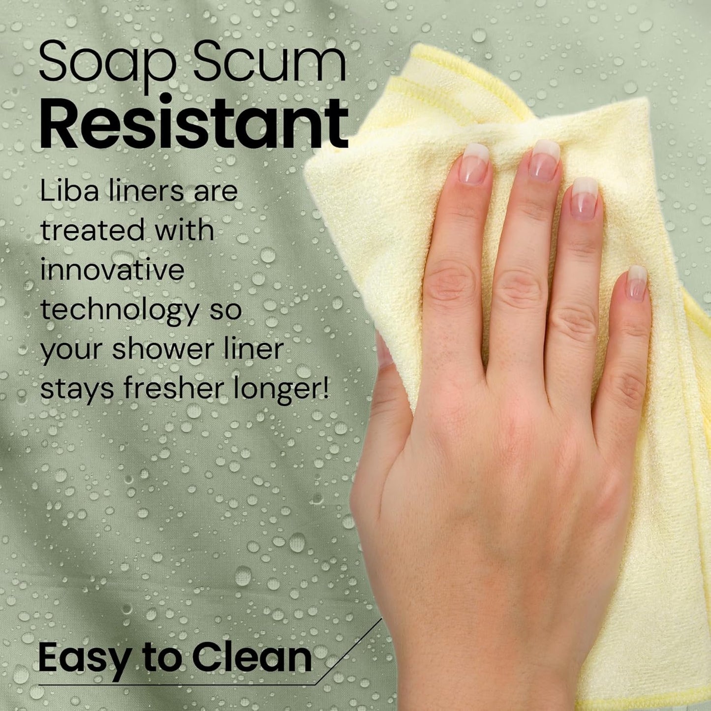 LiBa Green Shower Curtain - Water Repellent Fabric | Heavy Duty, Easy to Clean, 72" W x 72" H