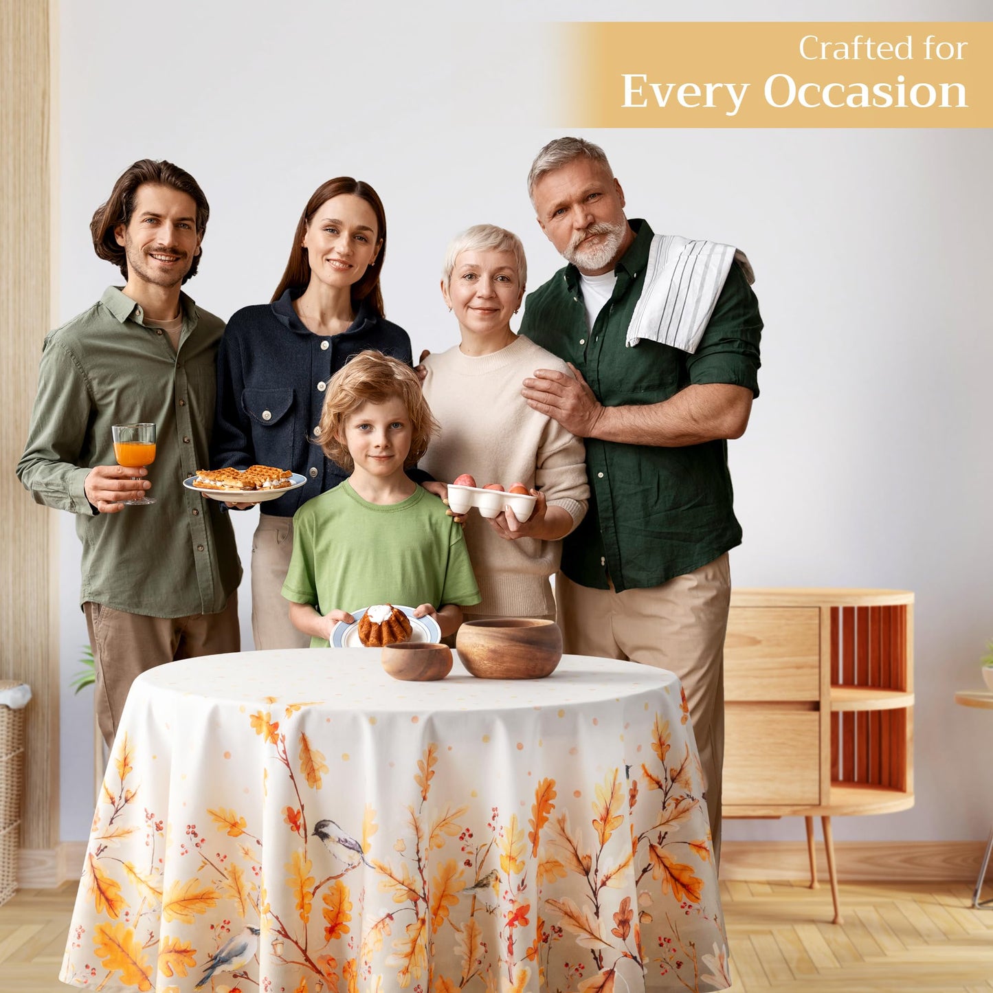 Maison d' Hermine Table Cloth Round Table 100% Cotton 69 Inches Fall Tablecloth Reusable Everyday Use for Thanksgiving Christmas Decorations Dining Farmhouse Party (Oak Leaves)