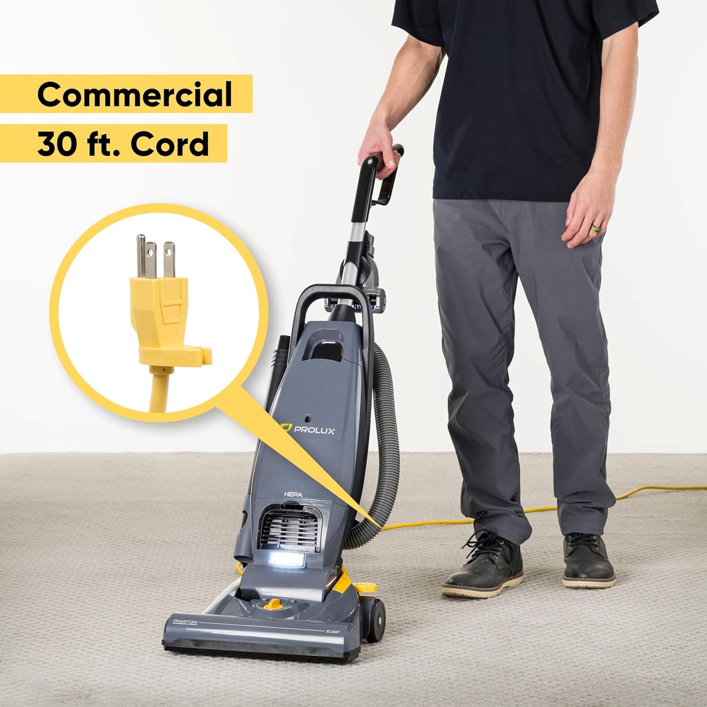Prolux Phantom Pro Upright Vacuum Cleaner - Lightweight 12lbs with HEPA Filtration & Onboard Tools | Ideal for Commercial Use