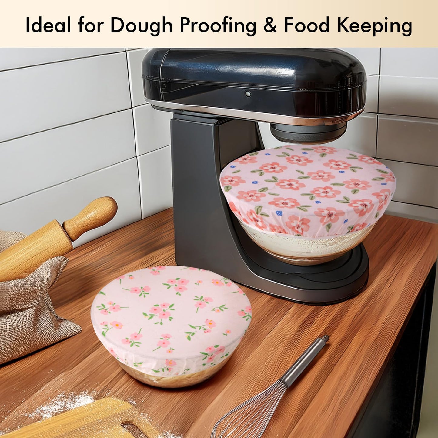 Sourdough Bowl Cover 12 Inch, Beeswax Bowl Covers for Bread Proofing, Reusable Cotton Food Covers for Mixing Bowls, Stretch Fit Covers for Dough Proofing, Kitchen Storage, 2 Pack