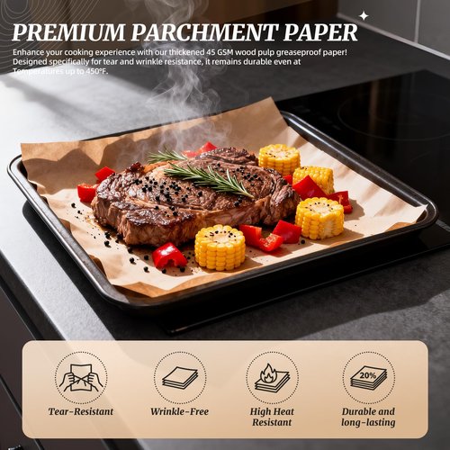 JAZB 200 Pcs Parchment Paper Sheets 9x13 Inches, Pre Cut Parchment Paper Sheets for Baking, Bread, Cakes, Cookies - Non-Stick Baking Paper Sheets for Grilling, Air Fryer