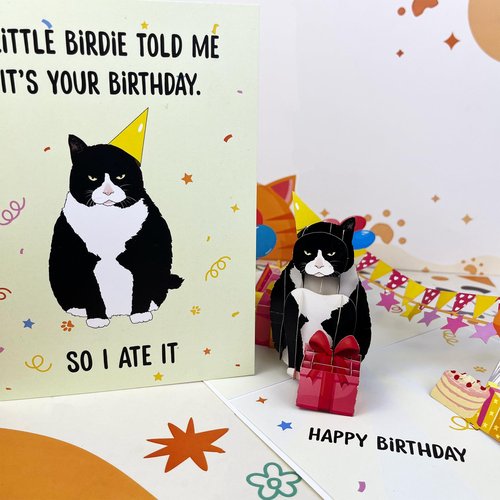 4BO Black Cat Pop Up Birthday Card, Funny Cat Birthday Card, Handmade Greeting Cards for Cat Lovers, 3D Greeting Card, Fun Birthday Gifts Card for Women, Men