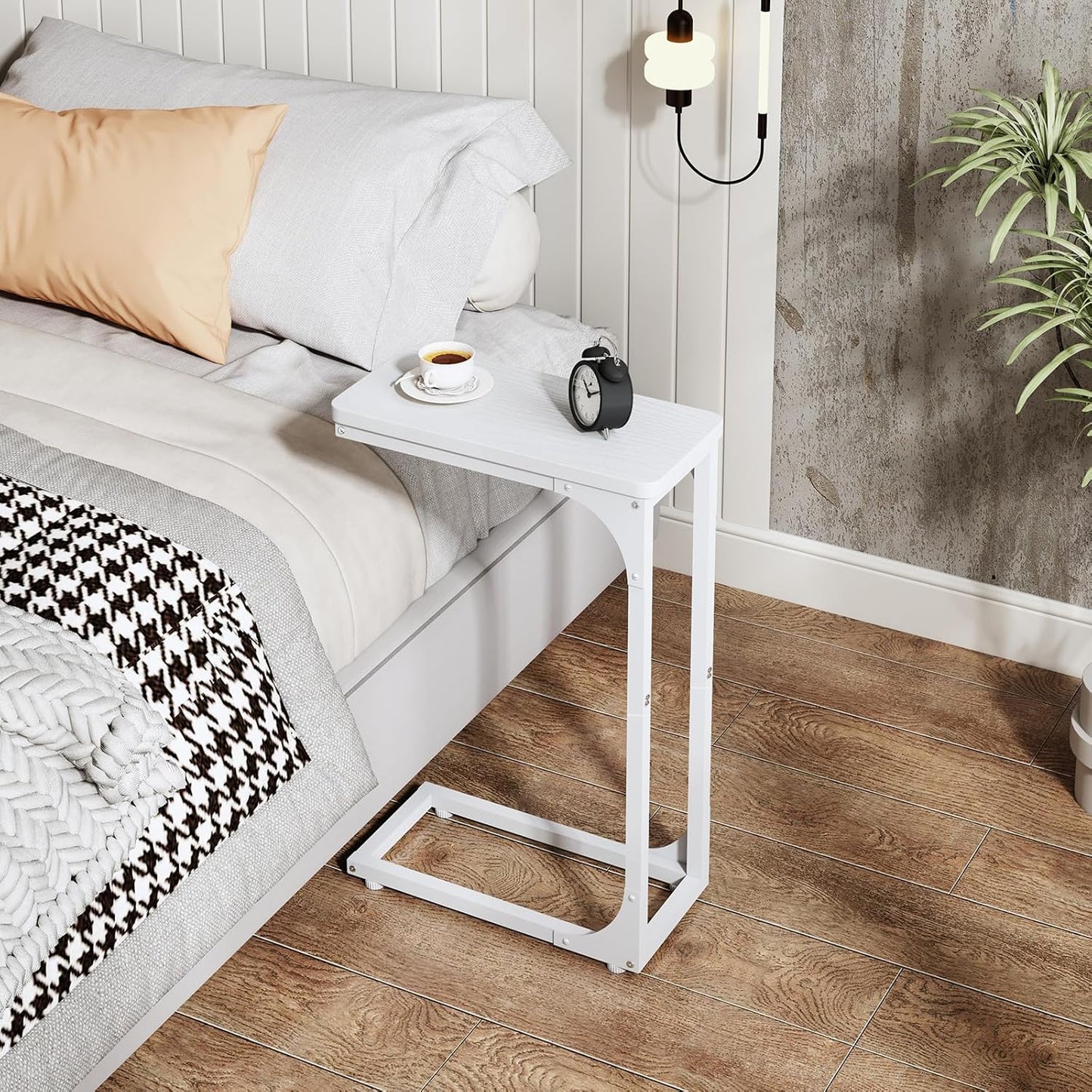 QEEIG Narrow C Shaped Side Table Set of 2 - Slim Modern Couch Tray Tables | White, 7-Inch Width