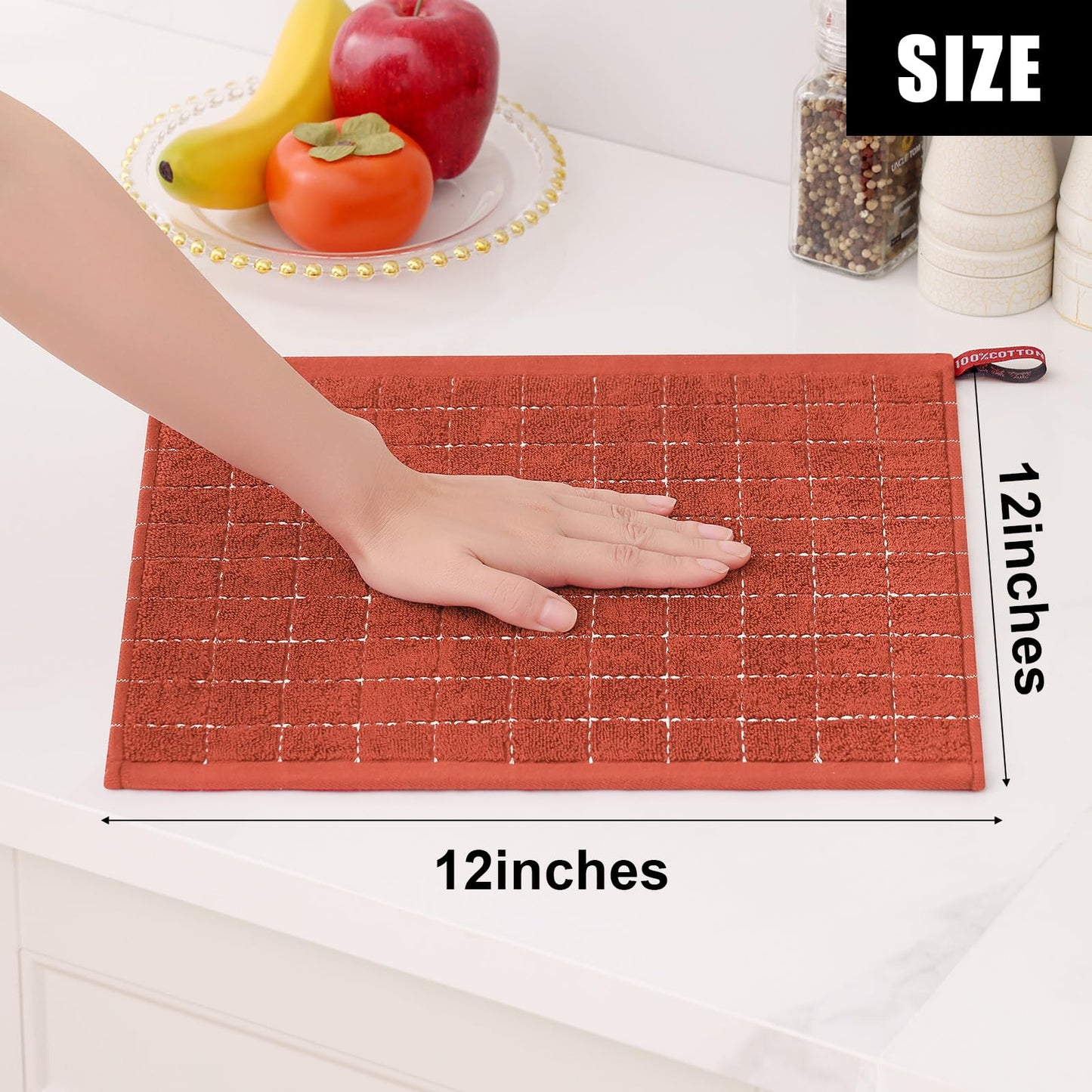 Homaxy 100% Cotton Terry Kitchen Dish Cloths, Ultra Soft and Absorbent Dish Towels for Kitchen, Suitable for Drying and Washing Dishes, 12 Pack, 12 x 12 Inches, Rust