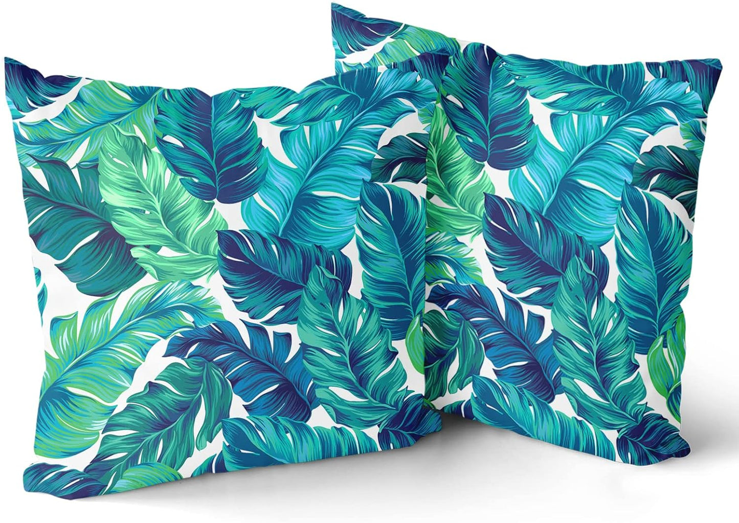 Sweetshow Tropical Leaves Pillow Covers - Set of 2 Green Palm Leaf 12x12 Inch Soft Cotton Cushion Covers for Home Decor