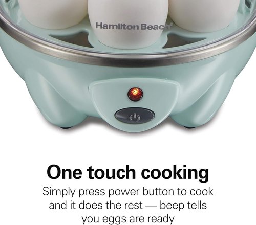 Hamilton Beach 3-in-1 Electric Egg Cooker - Hard Boiled, Poached, Omelet & Vegetable Steamer, Mint, Holds 7
