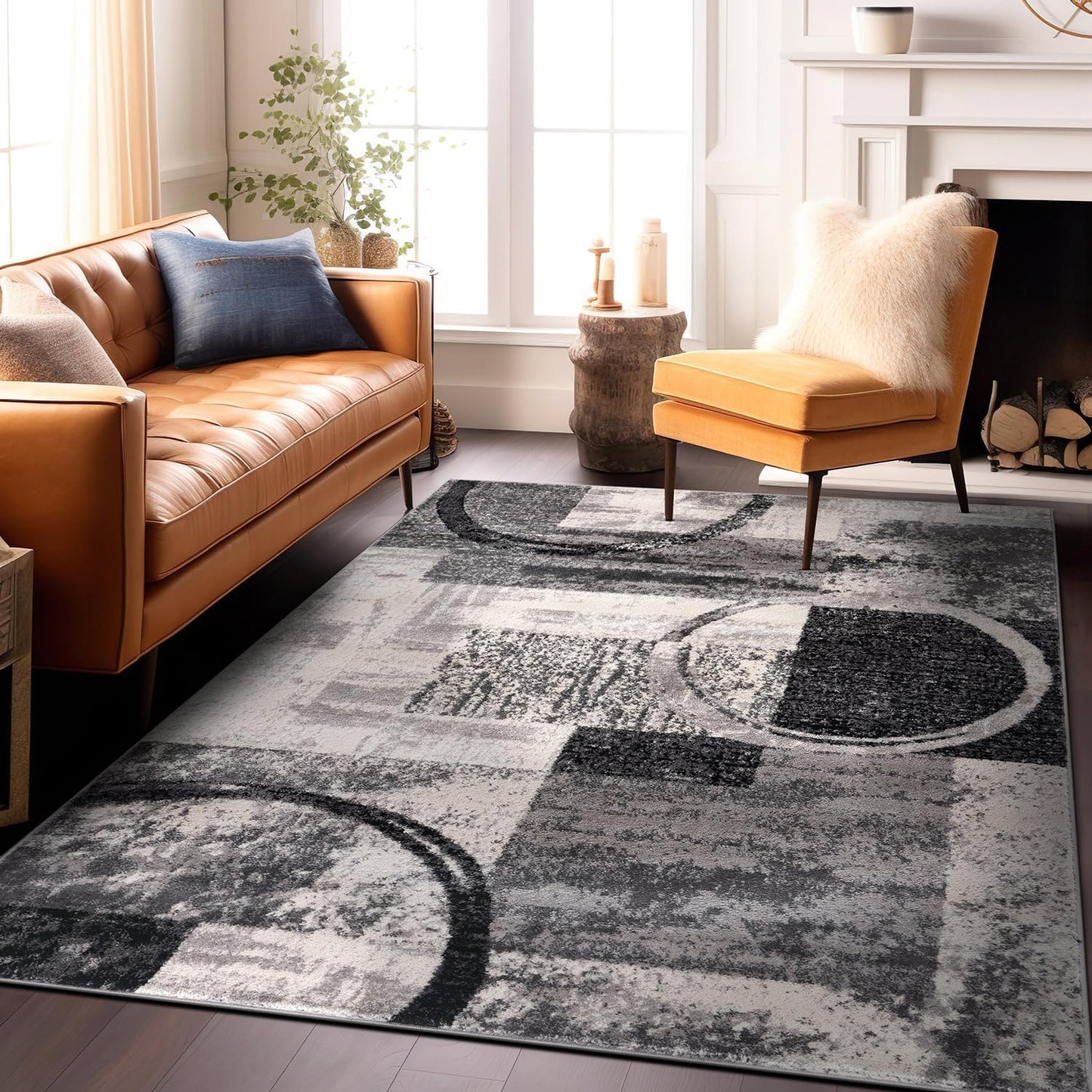 Rugshop Contemporary Abstract Circle Design Soft Area Rug 5'3" x 7'3" Cream