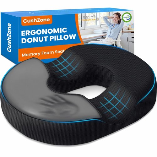 CushZone Donut Pillow Seat Cushion for Postpartum Pregnancy, Large Ergonomic Chair Seat Cushions, Office Chair Cushion, Breathable Hemorrhoid Pillow, Lifting Chair Pads for After Surgery(Black)