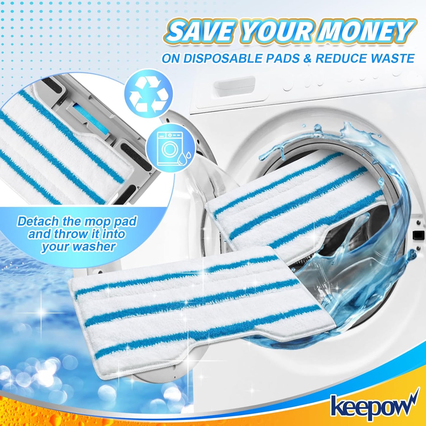 KEEPOW Reusable Mop Replacement Pads - Compatible with Shark Vac Mop Models | Washable & Upgraded Dirt Chamber (1+3+6 Pads)