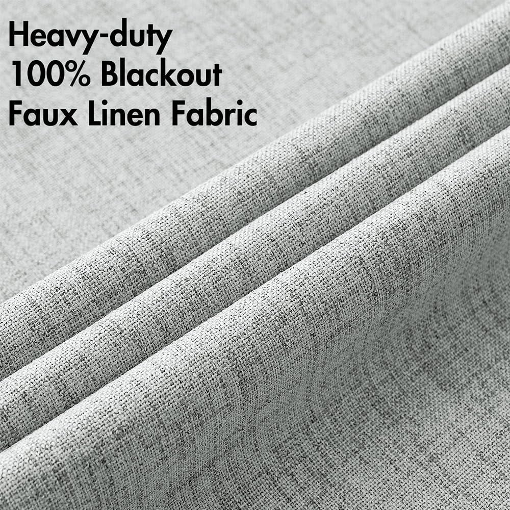 MIULEE Blackout Linen Curtains - Thermal Insulated Grommet Drapes for Bedroom & Living Room | Glacier Gray, 52 x 63 Inch (2 Panels)