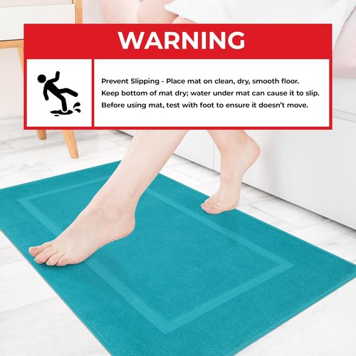 Cotton Paradise 100% Cotton Bath Mats - Soft, Absorbent & Washable | Set of 2, Aqua 20x34 Inches