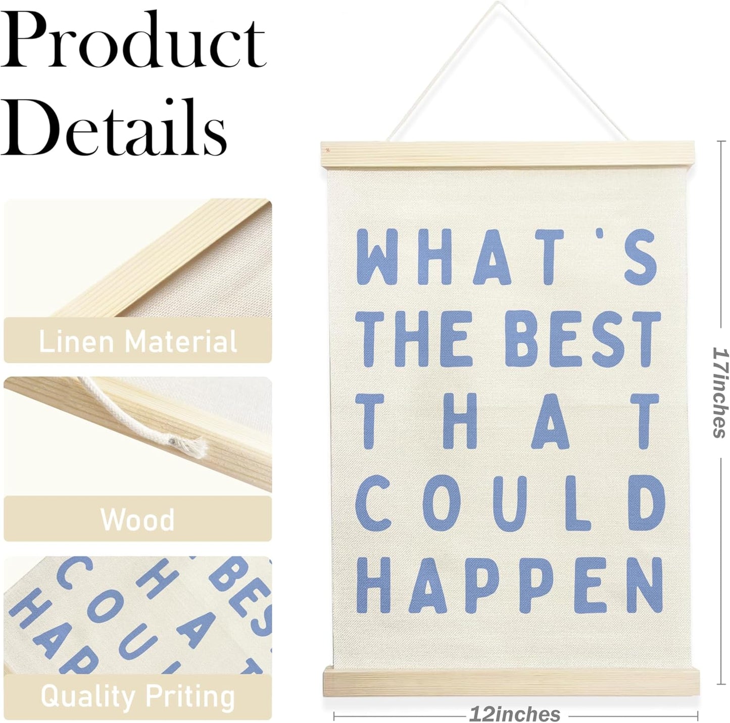 NQDWX Inspirational Quote Wall Art - "What's the Best That Could Happen" Canvas Poster | 12x17 Inches