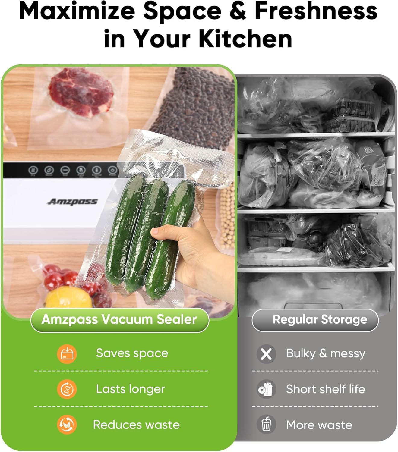 Skiennix Vacuum Sealer - 6-in-1 Food Preservation Machine with 80kPa Suction Power | Compact Design, 10 Bags Included, White