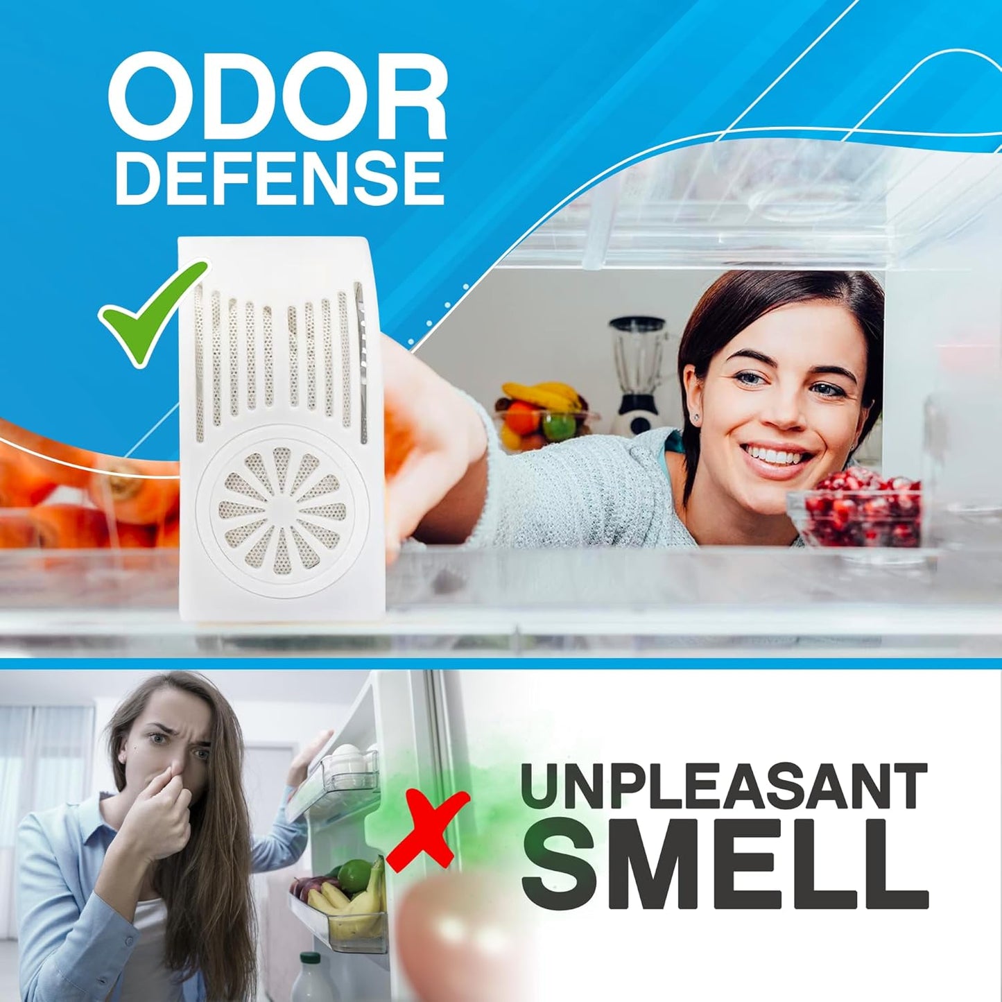 NonScents Refrigerator Deodorizer - Long-Lasting Odor Eliminator with Activated Charcoal | Unscented & Effective