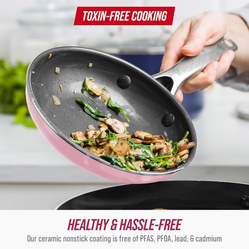 Blue Diamond 8" Nonstick Frying Pan - Ceramic Diamond Infused, PFAS-Free, Dishwasher Safe, Pink