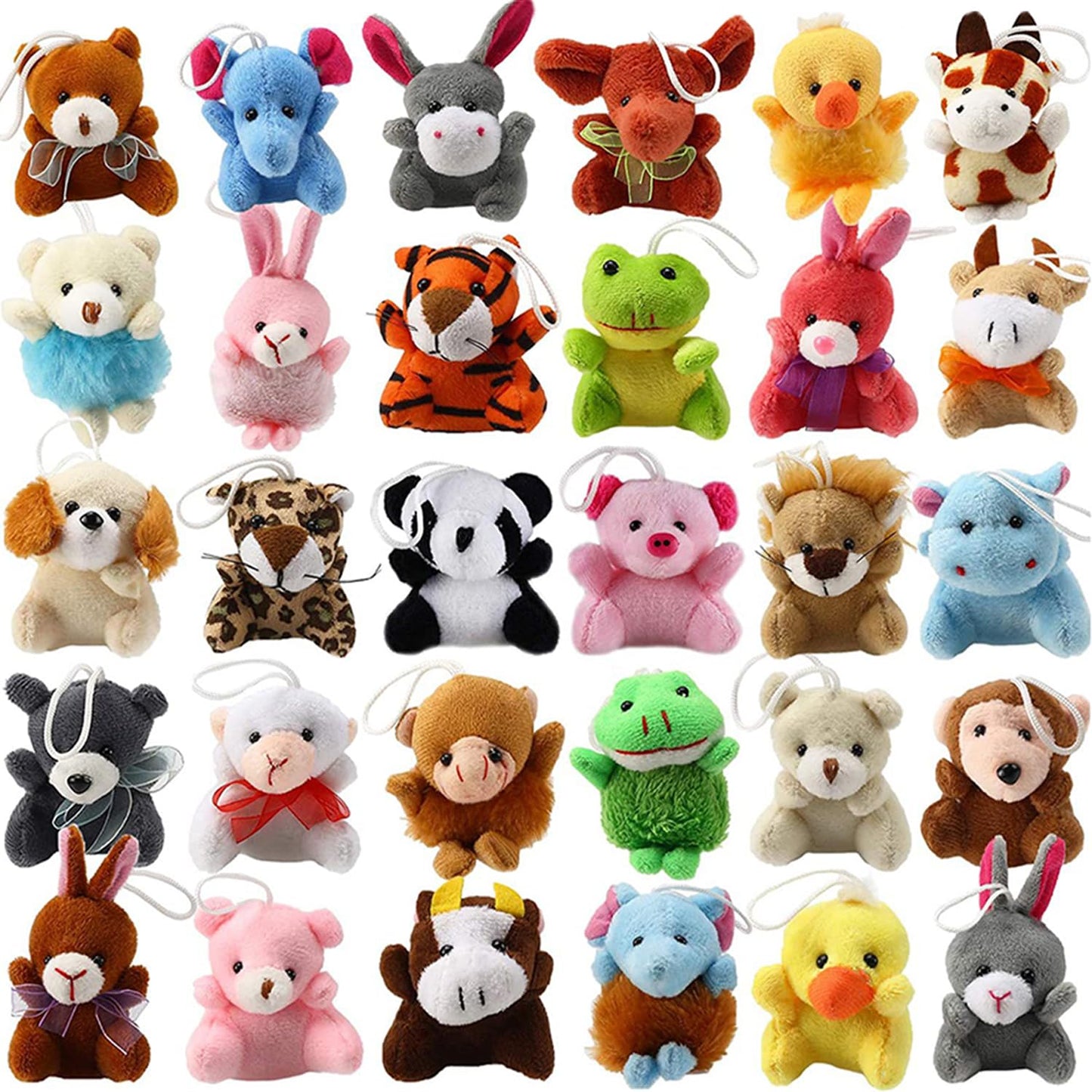 LMAZEPMQ Mini Plush Animal Toy Set,Cute Animals Keychain Decoration for Kids,Goodie Bag Fillers, Basket Stuffers, School Prizes, Valentine's Day Party Supplies (60pcs)