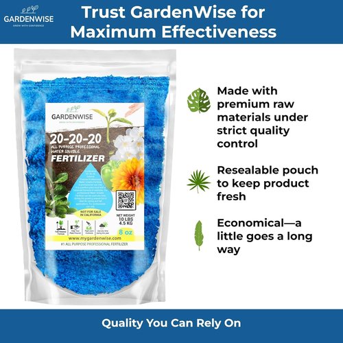 Gardenwise 20-20-20 Water-Soluble Fertilizer - Premium Powder for Indoor & Outdoor Plants, 8 oz