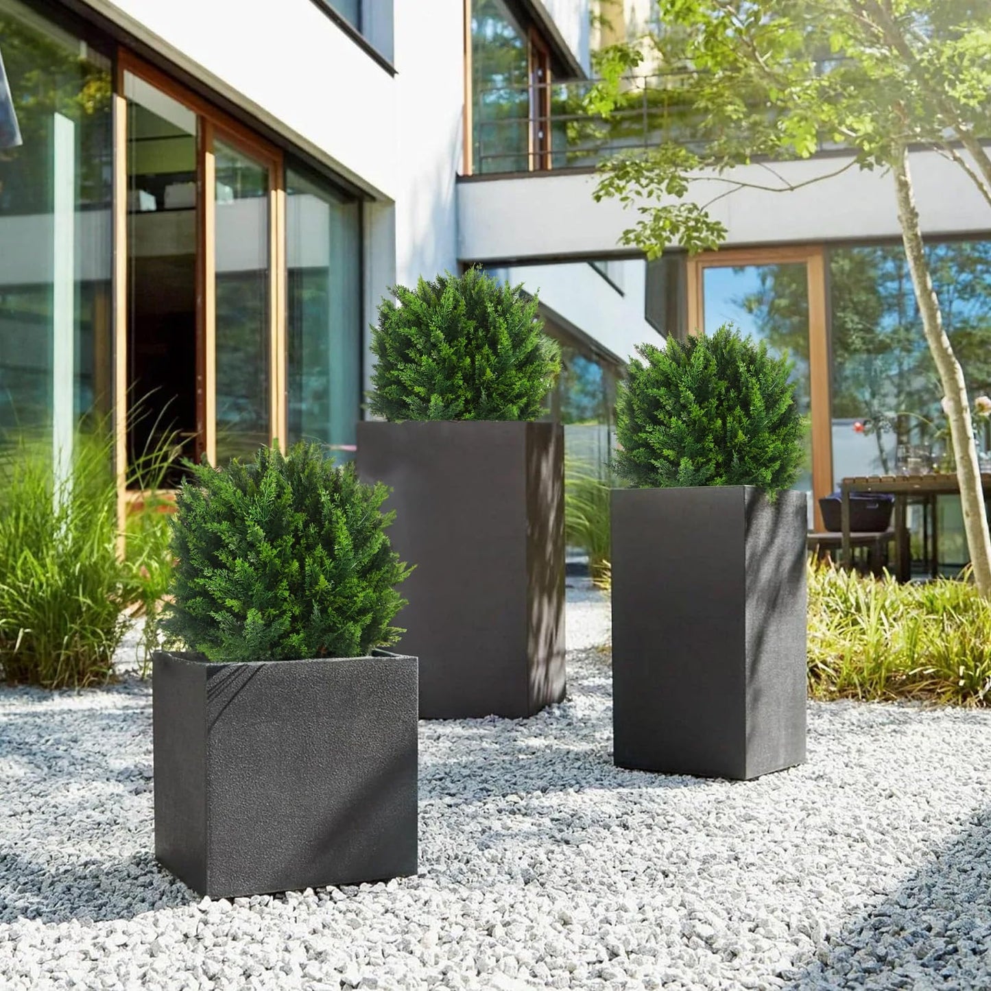 22''T Artificial Cedar Topiary Ball Tree 2 Pack, Outdoors Artificial Shrubs Faux Plants Uv Rated Perfect for Outdoor, Indoor - Easy to Install.