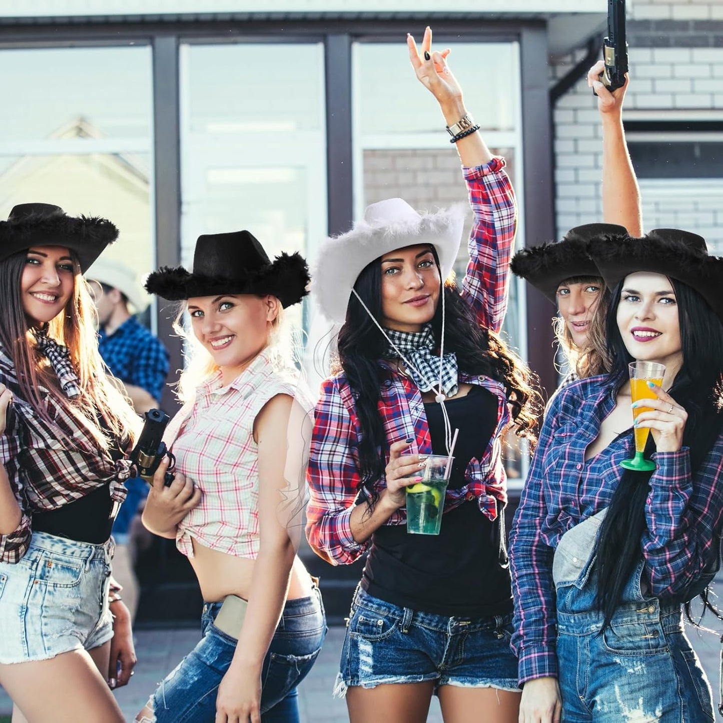 Unittype 12 Pcs Women Cowgirl Cowboy Hats Bachelorette Cowboy Hats for Bridal Shower Wedding Engagement Halloween Cosplay