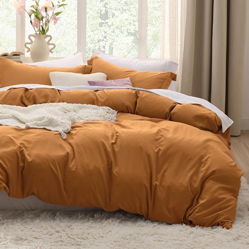 Bedsure Honey Ginger Duvet Cover - Extra Soft Prewashed Cotton Twin Set, 68x90 Inches with Zipper Closure & Pillow Sham