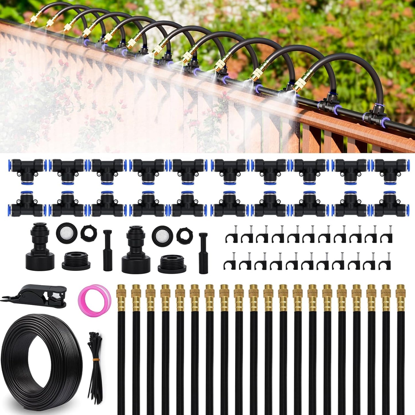 Skiennix Drip Irrigation System - 66 FT with 20 Adjustable Nozzles for Efficient Garden Watering