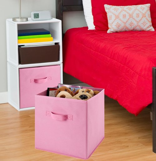 Handy Laundry Foldable Cube Storage Bins - 6-Pack Decorative Organizers for Shelves & Closets (Pink)