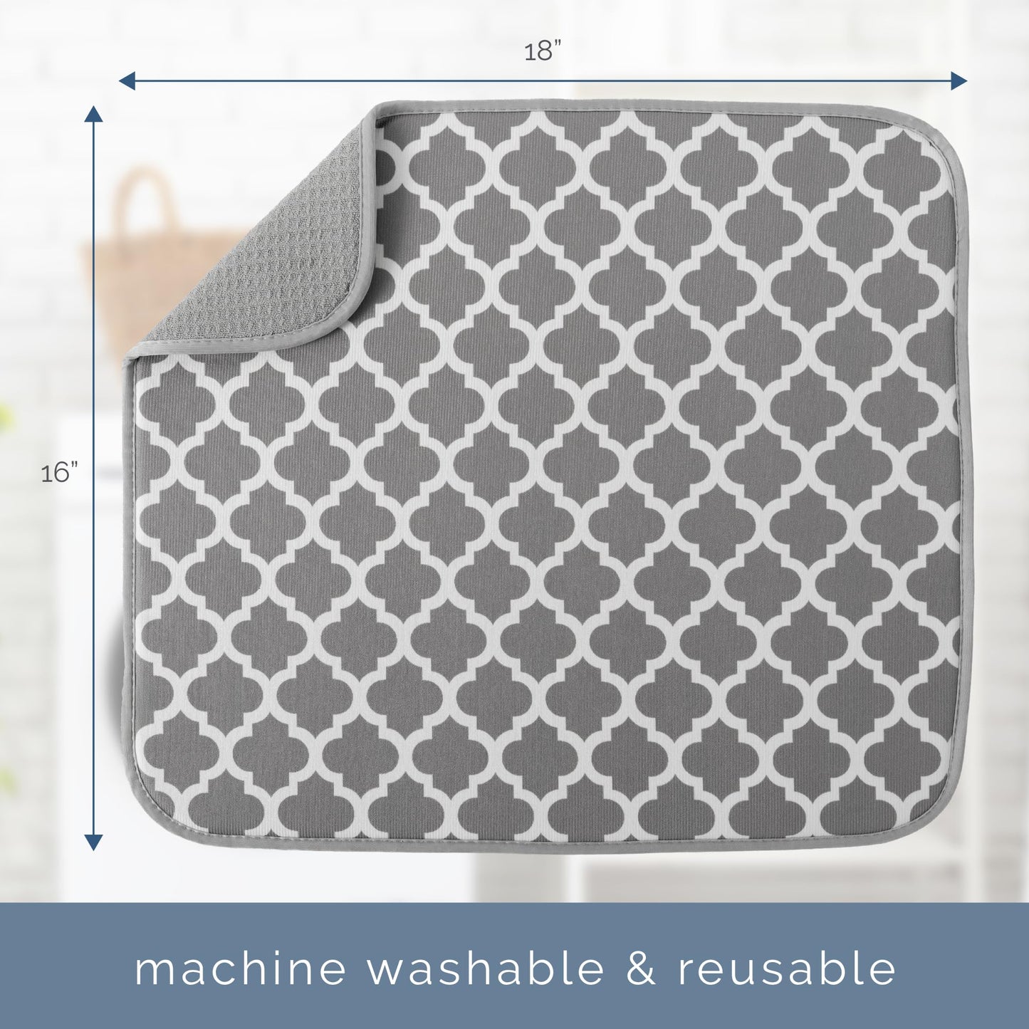 S&T INC. Dish Drying Mat, 16” x 18”, Absorbent Microfiber Kitchen Counter Mat, Dish Drying Pad for Dishes, Utensils, Pots and Pans, Large, White Trellis