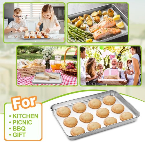CEKEE Stainless Steel Baking Sheet Pan Set - 4 Heavy-Duty Cookie Sheets, Warp Resistant - 9.3 x 6.9 x 0.98 Inch