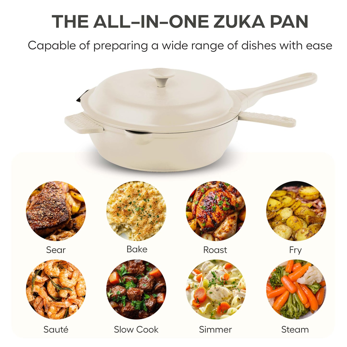 ZUKA 10 in 1 Ceramic Pan by Granitestone, Large 12 Inch Saute Pan with Lid Serves as Deep Frying Pan Set with Steamer, Everyday Skillet, Non Toxic Ceramic Nonstick, Induction Oven & Dishwasher Safe