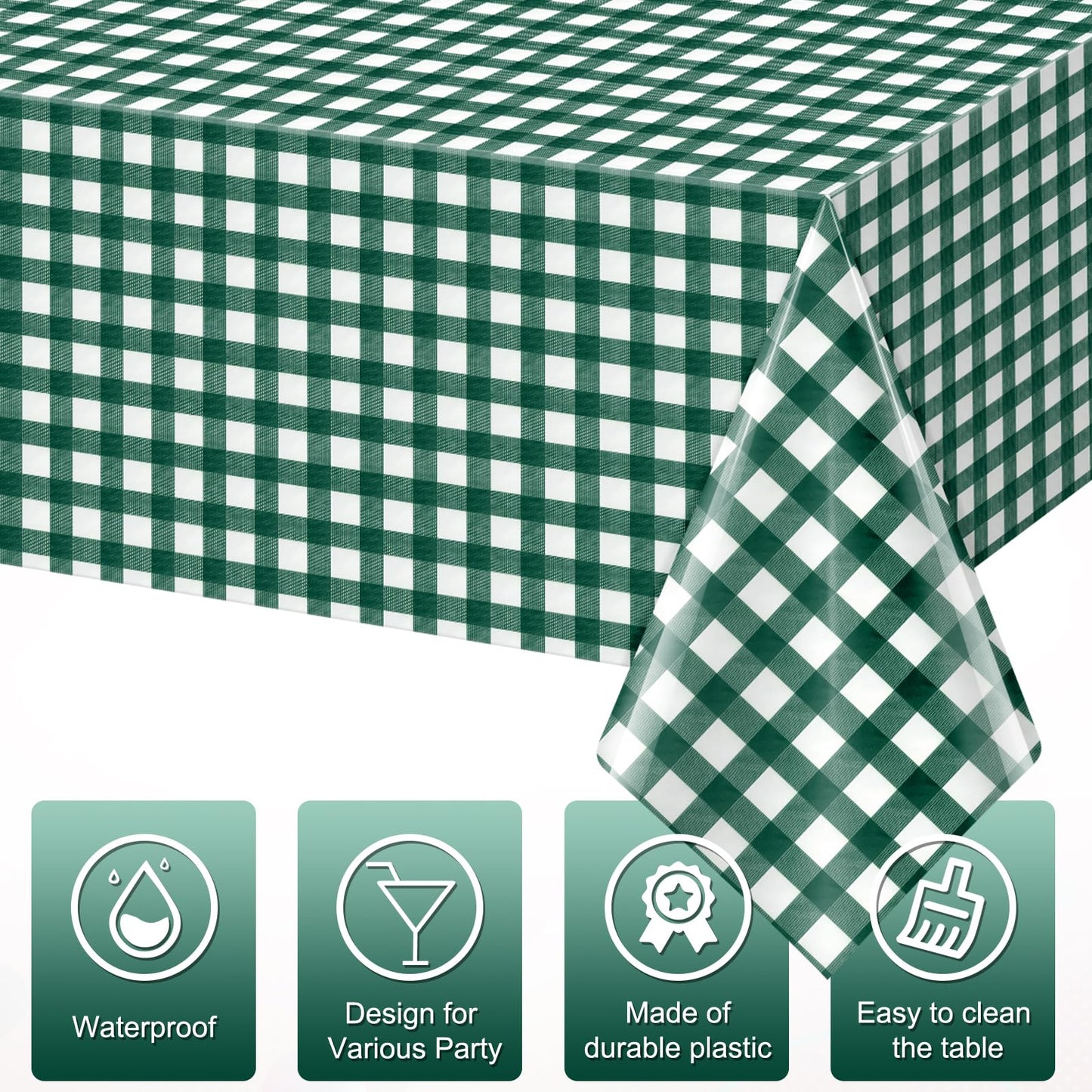 YIDAKO 3pcs 54X108inch Dark Green Checkered Tablecloth,Green Gingham Tablecloths Buffalo Plaid Disposable Plastic Table Covers for Birthday Baby Shower Bridal Wedding Party Birthday Decorations