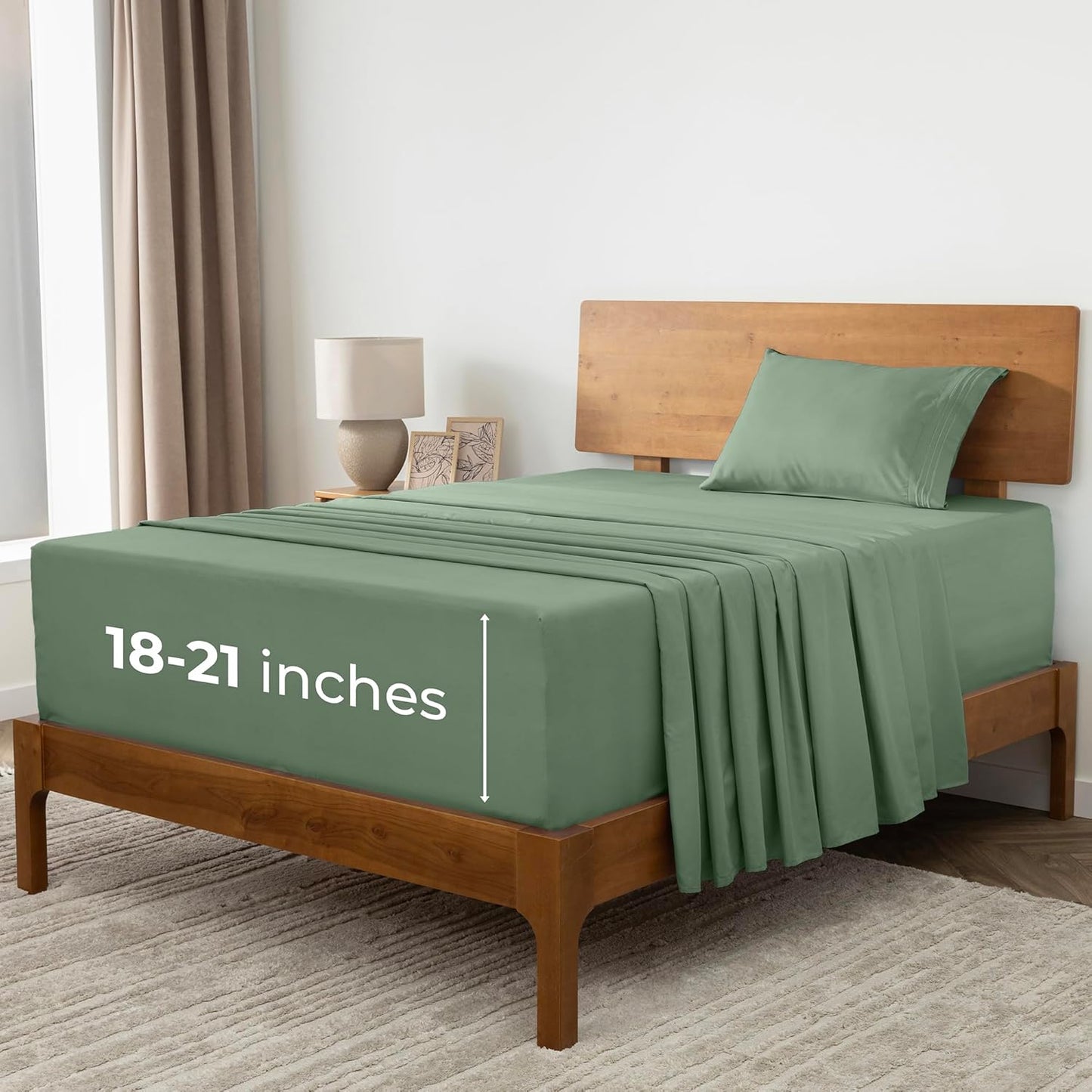 Mellanni Extra Deep Twin XL Sheets - Hotel Luxury Ultra Soft Cooling Bedding - Wrinkle & Stain Resistant (Sage)