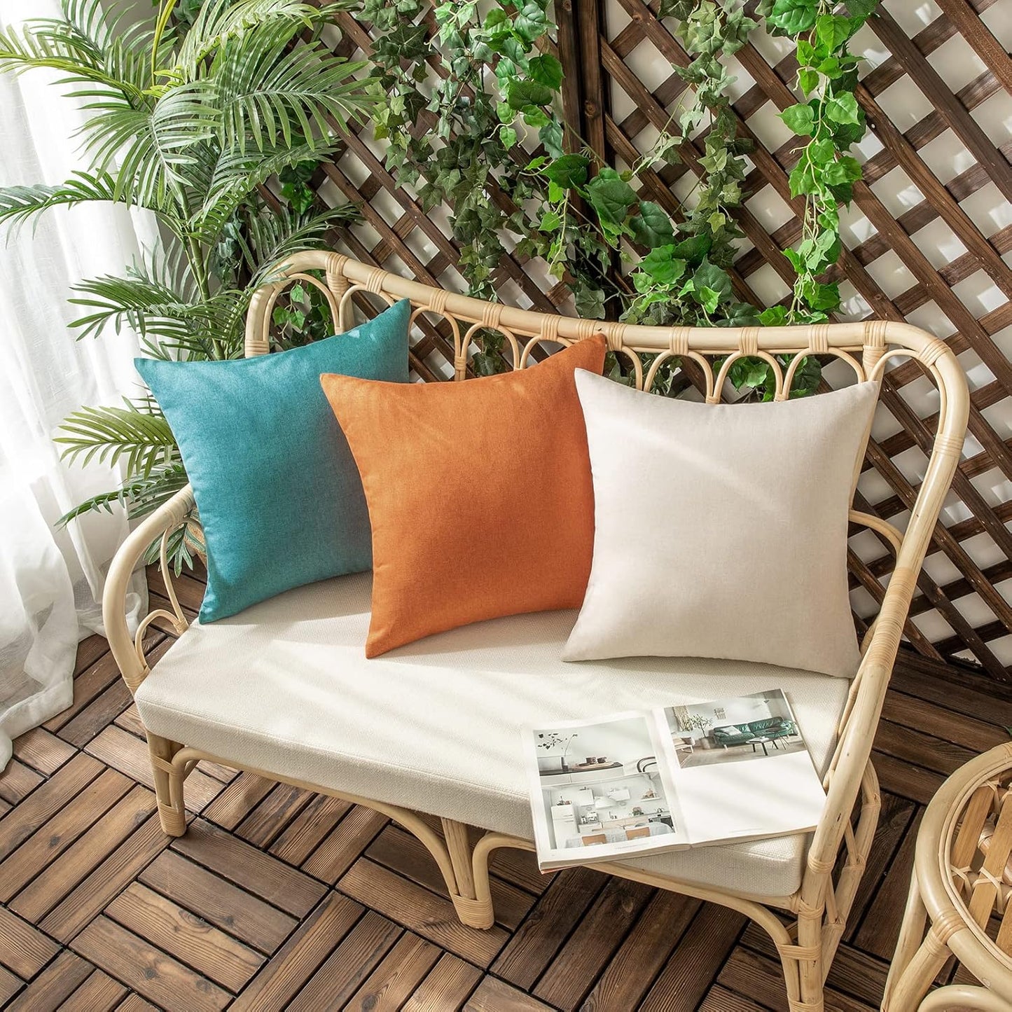 Woaboy Outdoor Waterproof Throw Pillow Covers - Set of 2 Decorative Farmhouse Cushion Cases | Turquoise 16x16 Inch