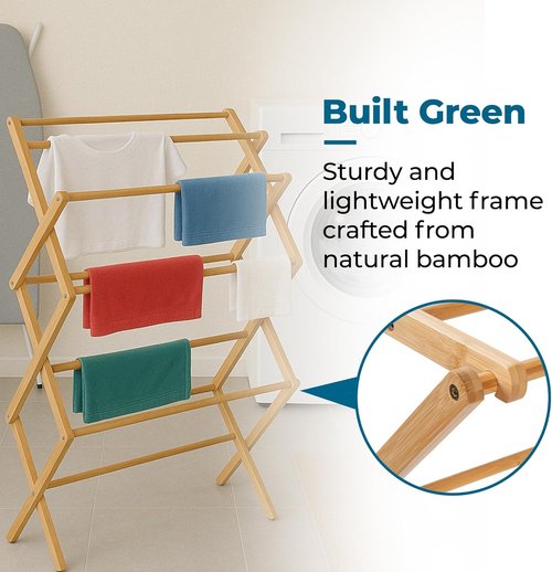 Honey-Can-Do Collapsible Bamboo Drying Rack - Sturdy, Foldable & Portable Laundry Solution for Indoor/Outdoor Use