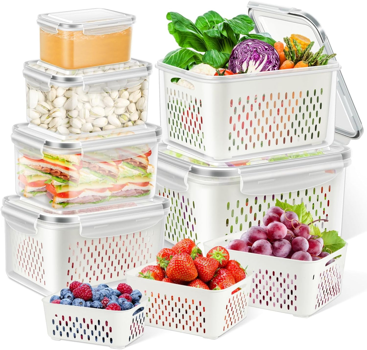 TBMax Fruit Storage Containers - 12-Piece Set with Airtight Lids & Colander for Fresh Produce | Large Size